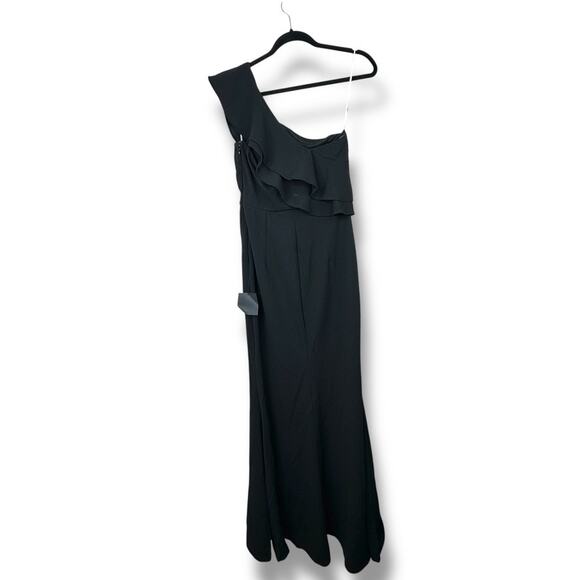 Lulus NWT Grand Beauty Black Ruffled One-Shoulder Mermaid Maxi Dress Medium - Picture 7 of 10